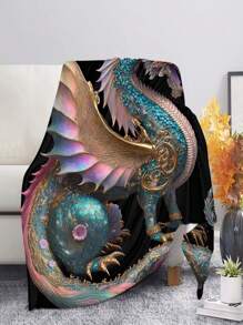 1pc Cartoon Dragon Plush Fleece Blanket For Nap Time - Multicolor - View 1