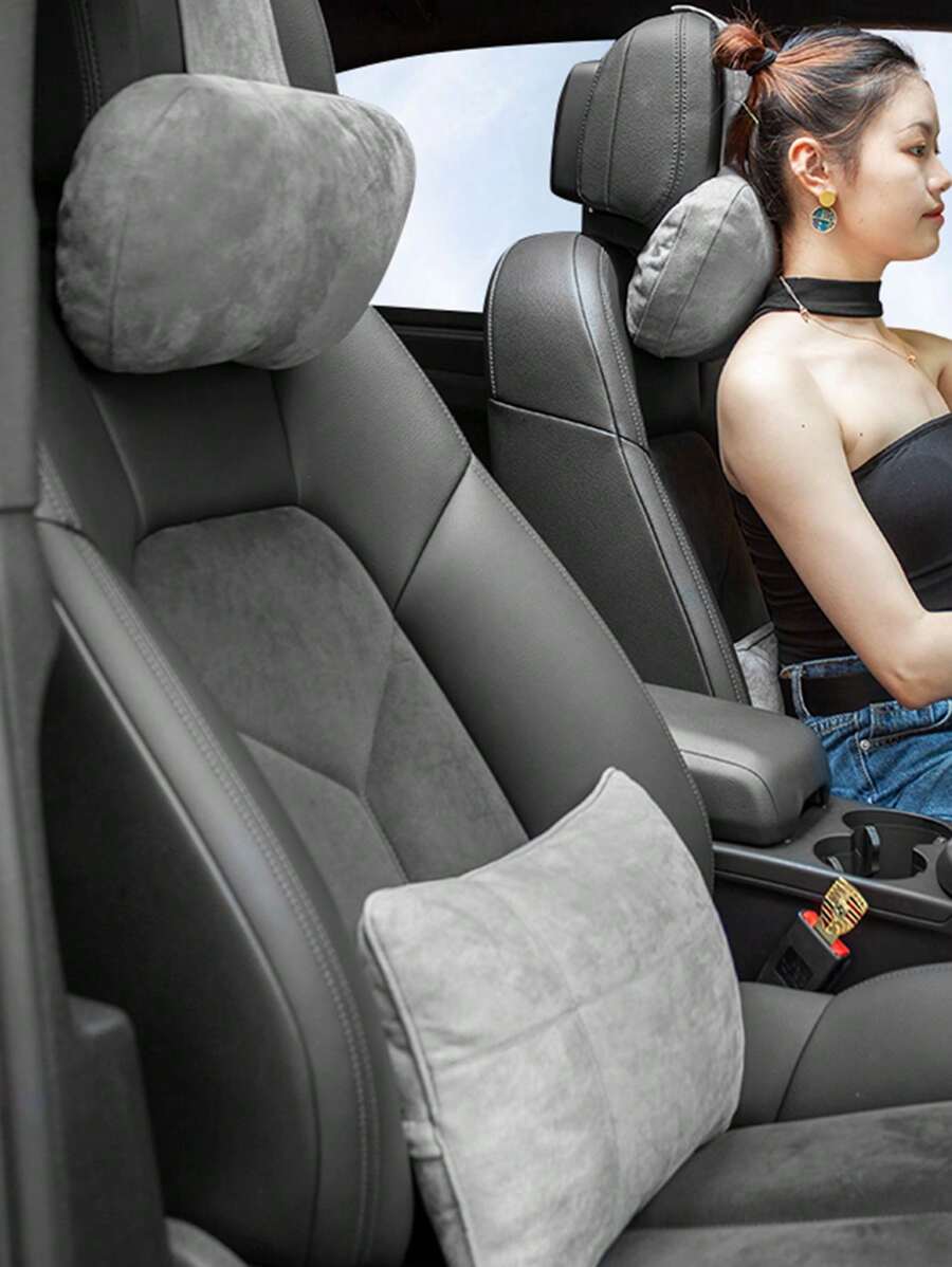 1個黑色汽車腰靠墊,充滿高彈性和柔軟絲絨,汽車腰墊供休息使用