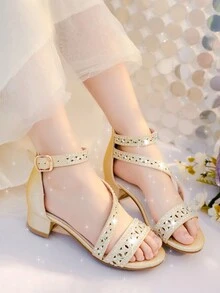 Dreamshoes Girls Sandals Kids Dress Low Heels Ankle Strap Pump Flower Wedding Shoes - Kim Cương GiảVàng - Xem 2