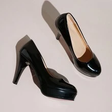 2023 年新款性感时尚女鞋，防水厚底高跟鞋，细跟黑色专业低鞋面尖头高跟鞋 - 黑色 - 查看 5