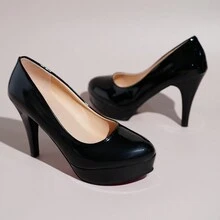 2023 年新款性感时尚女鞋，防水厚底高跟鞋，细跟黑色专业低鞋面尖头高跟鞋 - 黑色 - 查看 3