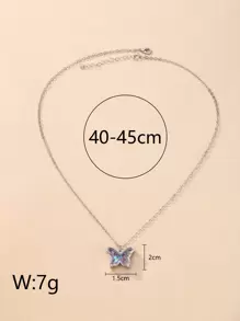 1pc Girls' Butterfly Zinc Alloy & Five-pointed Star & Pvc Colorful Glitter Pendant Necklace, Suitable For Daily Wear