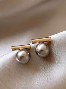 Xemes Yearn 1對新款法式極簡灰色仿珍珠吊墜耳環2023時尚珠寶女孩,派對和日常穿著 - 灰色 - 查看 5