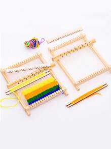1入diy小型木織布機,適用於手工藝、女孩、幼兒園、毛線編織玩具(包含隨機顏色毛線)