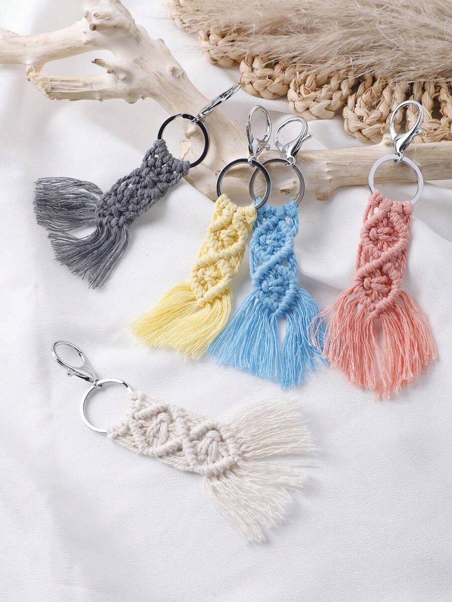 Móc khóa tua rua bện - Màu Xám nhạt - Xem 1