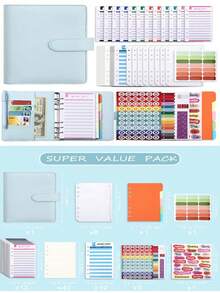 Macaron A6 Pu Leather Loose Leaf Accounting Notebook, Creative Cash Budget Financial Planner, Random Color - Blue - View 3