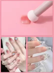 klimonla 1 Pieza Pincel De Uñas Con Forma De Hongo De Cabeza Redonda, Con Degradado Sin Marcas Ni Rayas, Lápiz De Puntos De Estilo Japonés, Pincel De Rubor, Herramienta De Pintura Y Puntos De Uñas, Bolígrafo De Cabeza Redonda Con Degradado - Blanco - Ver 3