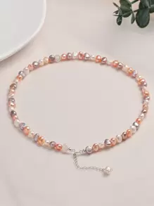 1pc Romantic Multi-Color AAA 5-6mm Baroque Freshwater Pearl Necklace, Valentine's Day Gift