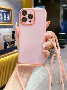 1 Ốp điện thoại màu hồng mờ có dây đeo chéo Tương thích với IPhone/Samsung/Xiaomi/Redmi/Oppo/Vivo - Màu Hồng baby - Xem 2