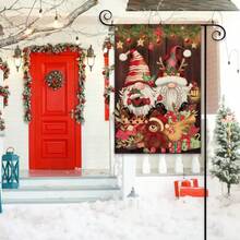 1入組聖誕主題雙面印刷花園旗幟,農舍庭院裝飾(不包括旗杆)