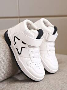 Pantofi de sport pentru aer liber pentru băieți, cu închidere cu cârlig și buclă, culoare contrastantă alb-negru, patine de gheață înalte, închidere cu cârlig și buclă elastică, perforați și respirabili, potriviti pentru toate anotimpurile