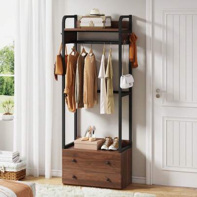  Tribesigns Freestanding Closet Organizer Small Clothes Rack With Drawers And Shelves, Heavy Duty Coat Rack Small Garment Rack Industrial Hall Tree For Entryway, Bedroom Halloween Decorations Halloween Costumes Autumn Decor Festival DecorCloset Racks Back To School Travel Essentials Room Decor,Home Decor,Bedroom Decor Storage Organization And Storage Puppy Keep Dress Shorts Phone Case Bikini Summer Dresses For Women Skirt Summer Dress Dresses Nails Jeans Tops White Dress Dresses For Women