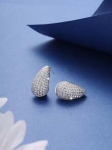 1pair Elegant Luxury Gold Water Drop Shaped Earrings, Decorated With Shiny Synthetic Cubic Zirconia, Suitable For Daily, Dates, Commuting, And Gifting To Girlfriend On Birthday