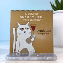 Calendar Featuring Wine Drinking Cats - Brown - View 1