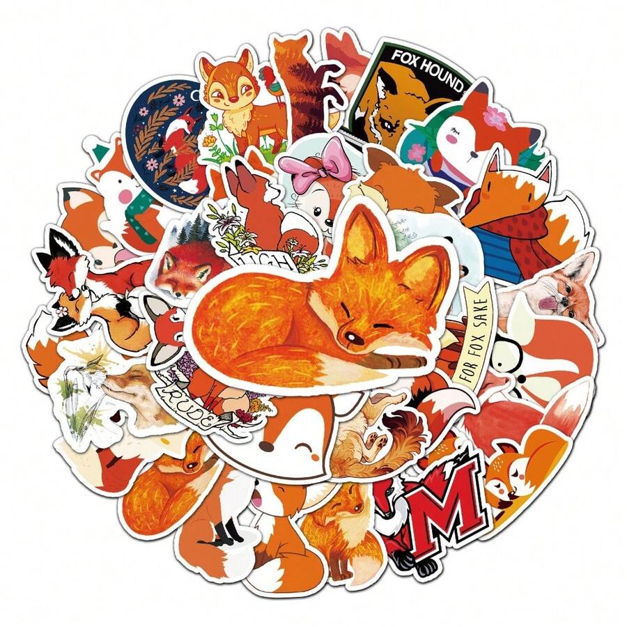 50pcs Ins Fox Pattern Graffiti Stickers, Waterproof Stickers For Water Bottles, Backpacks And Laptops - Apricot - View 1