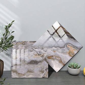 10pcs Crystal Simulation Anti-Fouling Decorative Solid White Hard Tile Stickers For Home Renovation, Living Room, Kitchen, Bathroom Wall Decor, Self-Adhesive, Anti-Oil