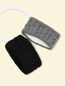 1pc Unisex Thick Knitted Headband With Lining, Vintage Street Style Wide Twisted Double Layered Headwrap, Keep Warm And Fashionable, Suitable For Daily Use - Black - View 4