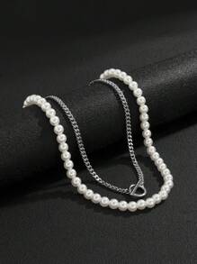2pcs Fashionable Simple Pearl Necklace Set, Suitable For Men's Daily Wear - Multicolor - View 4