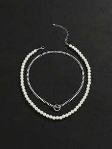 2pcs Fashionable Simple Pearl Necklace Set, Suitable For Men's Daily Wear - Multicolor - View 2