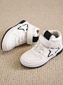 Pantofi de sport pentru aer liber pentru băieți, cu închidere cu cârlig și buclă, culoare contrastantă alb-negru, patine de gheață înalte, închidere cu cârlig și buclă elastică, perforați și respirabili, potriviti pentru toate anotimpurile