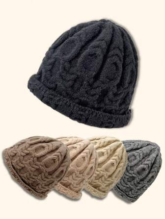 1pc Black Winter Knitted Hat, Beanie Hat, Couple Cap, Unisex, Warm And Versatile Casual