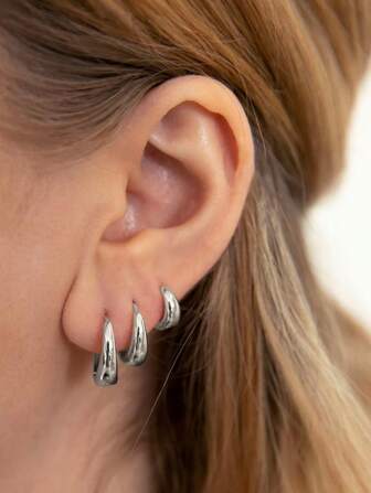 3對歐美風格時尚極簡幾何圓形開口銅合金圓形五角星耳環，適合女性，適用於節日和日常穿戴禮物