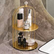 1個 (2種尺寸) 金色鐵製鳥籠造型化妝品儲存顯示盒,半開放式化妝品組織盤架,適用於浴室梳妝台 - 金色 - 查看 10