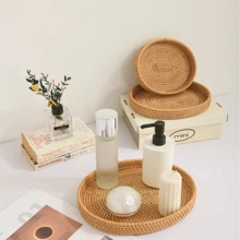 1 件手工编织柳条托盘，日式椭圆形便携式零食水果篮，用于储存、整理、家居装饰、植物烛台托盘、节日装饰、生日派对用品、生日礼物、派对用品、厨房、圣诞节礼物 - 摩卡棕 - 查看 7