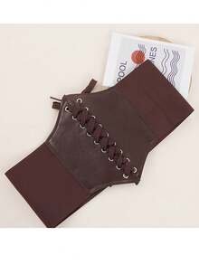 1 件女式咖啡色宮廷風格修身腰帶,寬鬆蝴蝶結鬆緊腰帶,百搭連身裙腰帶 - 咖啡 - 查看 6