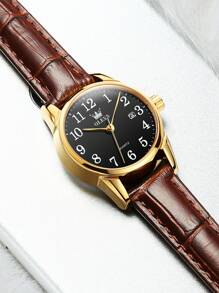 OLEVS. OLEVS Women's Business Dress Watches For Ladies Female Brown Leather Strap Small Face Dress Analog Quartz Wrist Watch With Calendar Day Date Waterproof Luminous Gift Classic Casual Retro Band - 黑色 - 查看 3