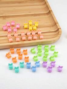 50pcs/pack Mixed Color Short Bunny Ear Design Plastic Hair Claw Clips For Women, Suitable For Every Day Use - Multicolor - View 3