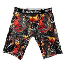 Men Letter Tape Waist Graphic Print Boxers - Grey - View 2