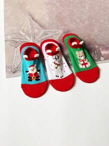 5 雙裝女式多色雙耳聖誕老人、雪人和卡通聖誕老人襪子