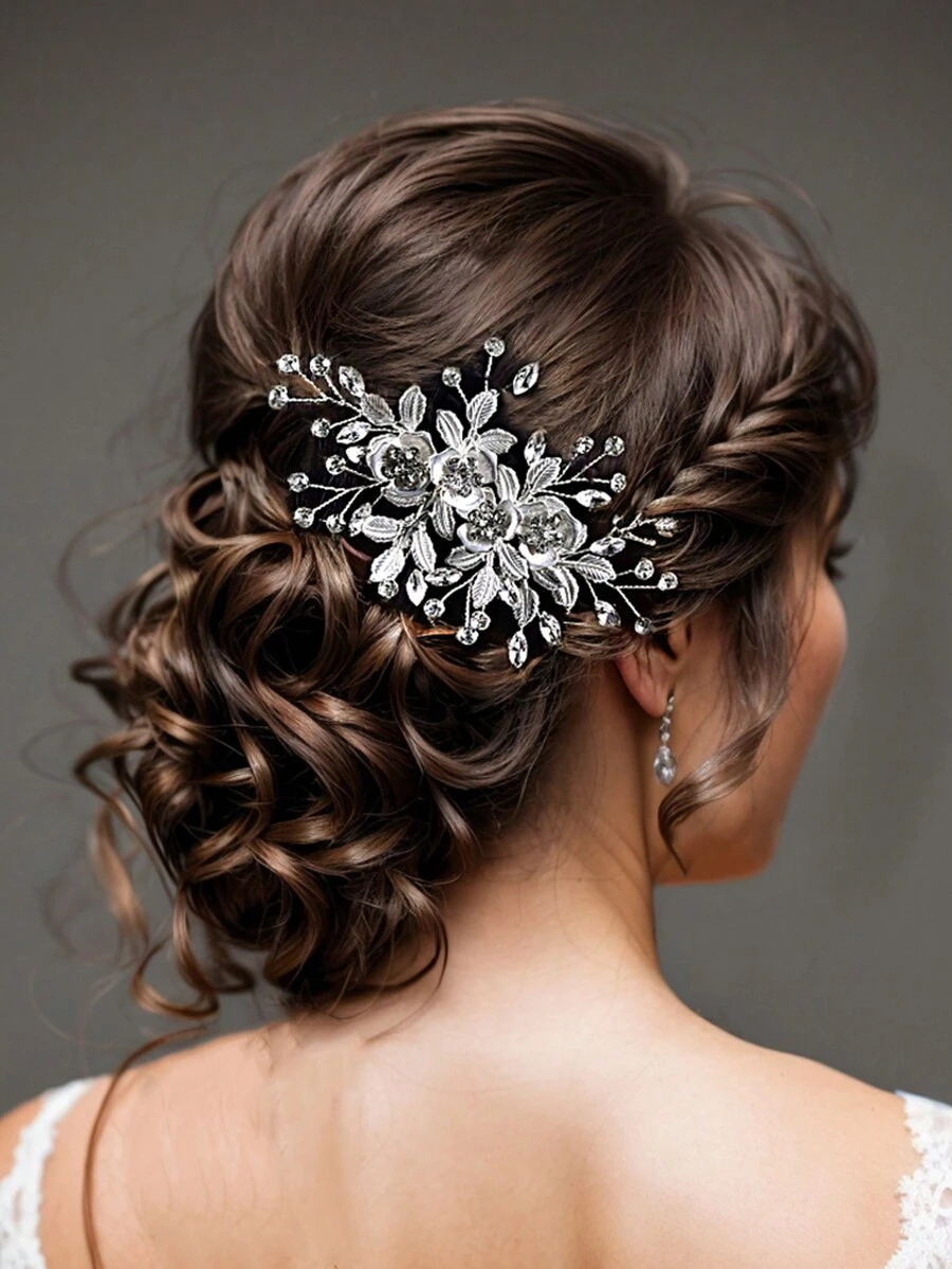 1 件銀色新娘髮梳,優雅合金花髮夾,伴娘婚禮髮飾,女孩高髻裝飾