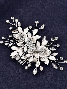 1 件銀色新娘髮梳,優雅合金花髮夾,伴娘婚禮髮飾,女孩高髻裝飾