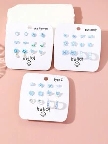 12入組新時尚花和蝴蝶耳釦套裝,多功能精美的心形耳飾,適合女性日常佩戴