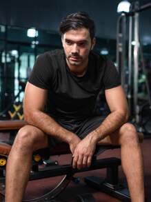 5 Piezas/set Camiseta Deportiva Para Hombres De Color Sólido, Ropa De Gimnasia Para Hombres - Ver 3