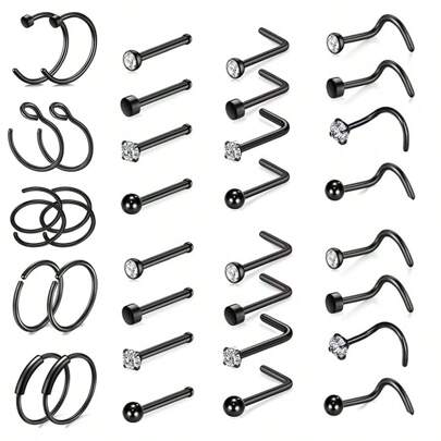 Conjunto De 34 Piezas De Anillos Y Tachuelas Para La Nariz De Acero Inoxidable, Tachuela Cz, Tachuela Plana En La Parte Superior De La Nariz, Tachuela En Forma De Bola, Anillos Surtidos De La Nariz Para Uso Diario Para Hombres Y Mujeres