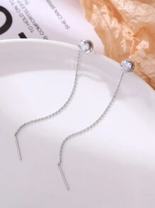 Nooxian 1pair Ladies' Round Copper & Cubic Zirconia Tassels Threader Earrings - Silver - View 6