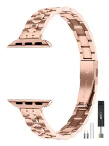 1 條女用不鏽鋼玫瑰金細錶帶,相容於 Apple Watch Ultra/se/9/8/7/6/5/4/3/2/1,適用於 38/40/41/42/44/45/ 49毫米 - 玫瑰金 - 查看 1