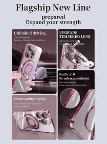 支架磁性環防震殼柔軟保護殼，適用於 iPhone 15 14 13 12 11 Pro Max Plus隱形支架透明背板超薄手機殼 - 玫瑰金 - 查看 5