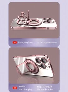 支架磁性環防震殼柔軟保護殼，適用於 iPhone 15 14 13 12 11 Pro Max Plus隱形支架透明背板超薄手機殼 - 玫瑰金 - 查看 4