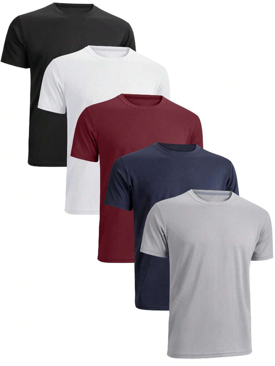 Set de 5 camisetas deportivas de estilo novio en negro, blanco, gris, azul y rojo - Ropa de gimnasio de estilo novio - Camiseta básica de hombre - Multicolor - Ver 1