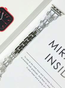 1pc Women Crystal-Embedded Butterfly Design Watch Band,Fashion Metal Bracelet Wrist Strap For 38mm 40mm 41mm 42mm 44mm 45mm 46mm 49mm Luxury Silver Stainless Steel Watchband - Silver - View 8