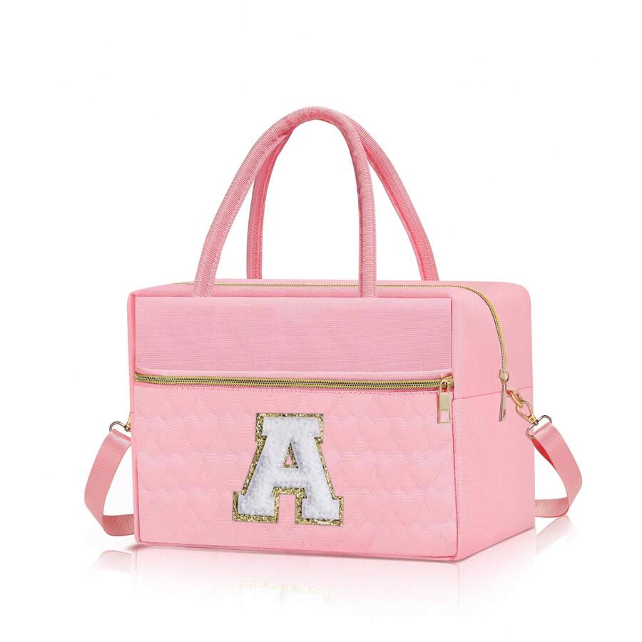 Initial Lunch Bag Graduation Gifts For Women Girls Cute Pink Monogram Tote Lunch Bag Insulated Lunch Cooler Bag Lunch Box Gift For Teen Girls Kids Women Work - 粉色 - 查看 1