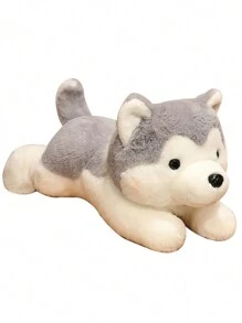 1只可愛的哈士奇或阿拉斯加馬拉穆特狗狗形狀的毛絨枕頭,蓬鬆的動物玩具,可作為睡覺的伴侶 - 灰色 - 查看 6