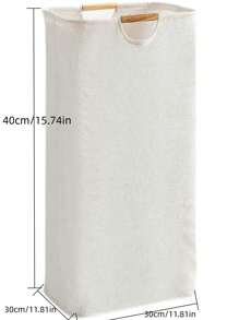 Foldable Laundry Hamper With Simple Style, Fabric, Iron Wire & Wooden Handle, Large Capacity, Ideal For Home Bedroom Bathroom Organizing - Beige - View 2