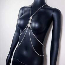1入新款時尚水滴形流蘇鏈項鍊,夜店風格性感鑽石身鏈飾品,適用於女性日常穿著
