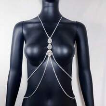 1入新款時尚水滴形流蘇鏈項鍊,夜店風格性感鑽石身鏈飾品,適用於女性日常穿著