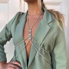 1入新款時尚水滴形流蘇鏈項鍊,夜店風格性感鑽石身鏈飾品,適用於女性日常穿著